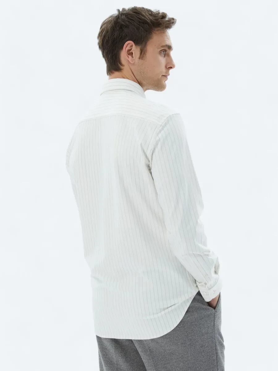 White Striped Regular Fit Knitting Casual Shirt - 5