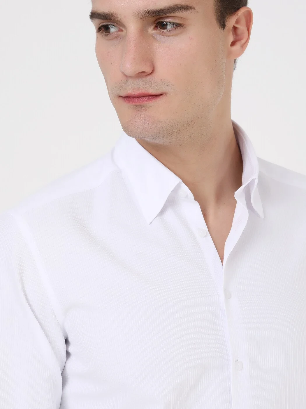 White Striped Regular Fit Weaving Classical Cotton Blended Shirt - 2