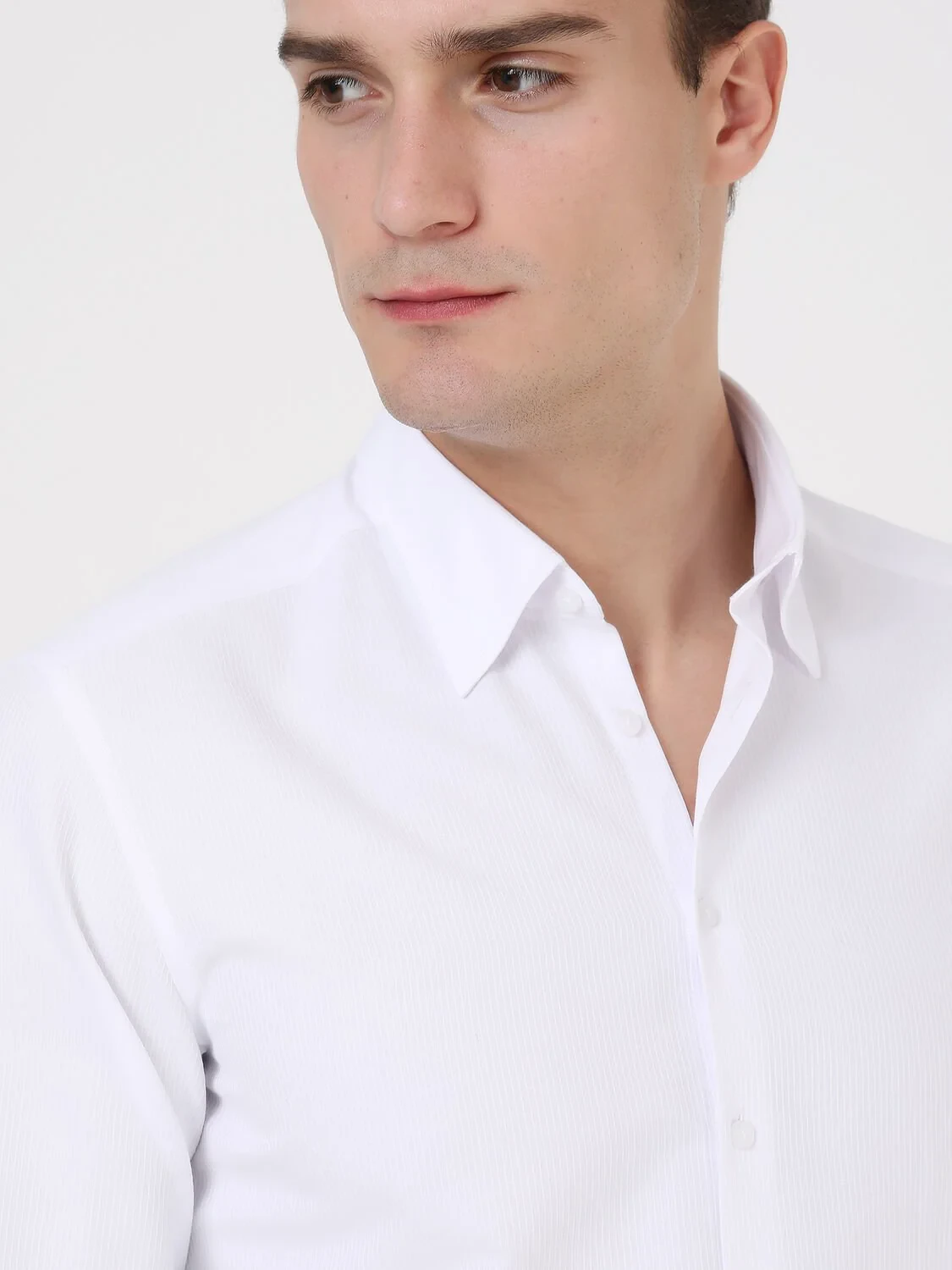 White Striped Regular Fit Weaving Classical Cotton Blended Shirt - 2