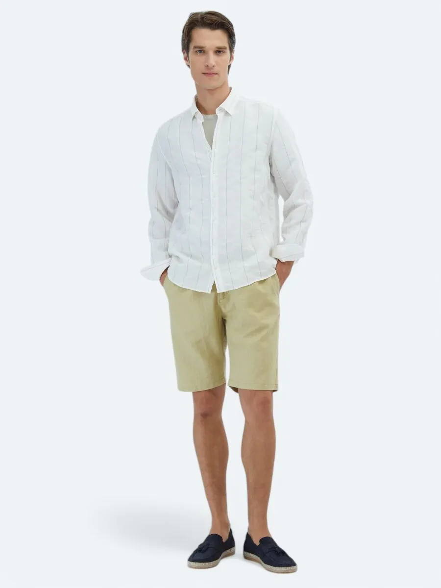 White Striped Regular Fit Weaving Classical Shirt - 2