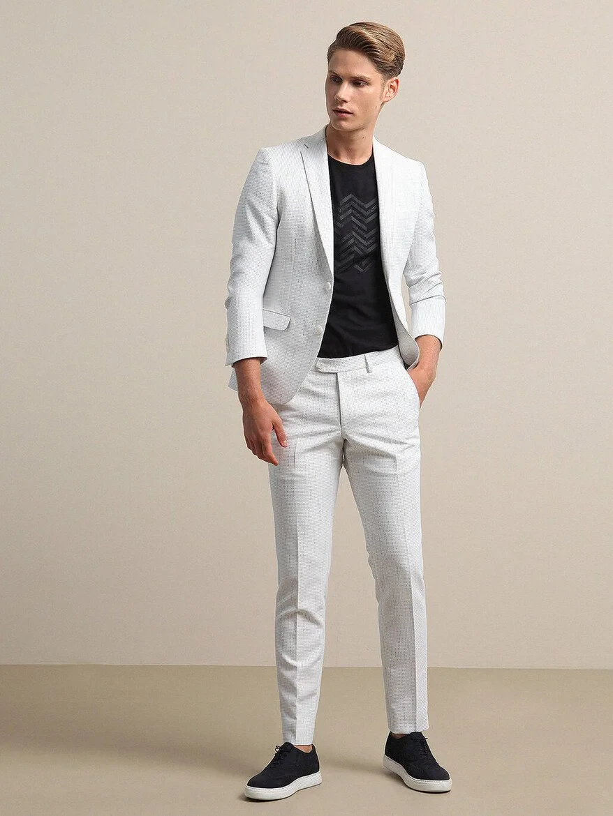 White Striped Slim Fit Suit - 1