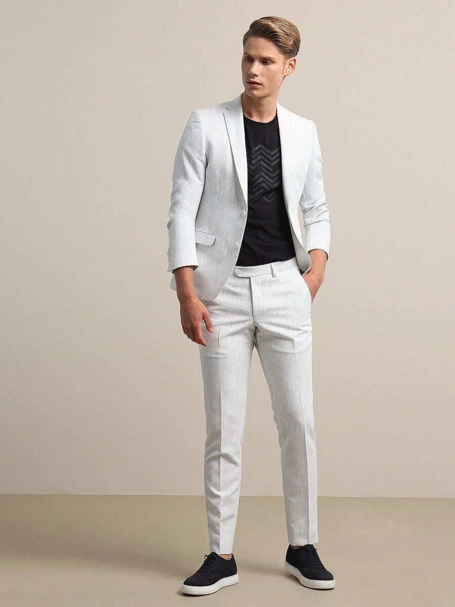 White Striped Slim Fit Suit - 1