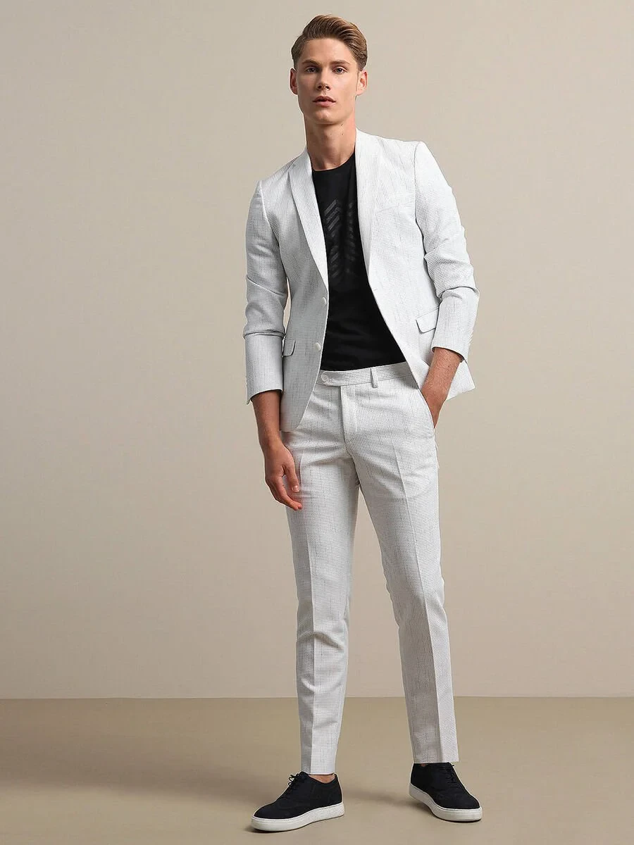 White Striped Slim Fit Suit - 2