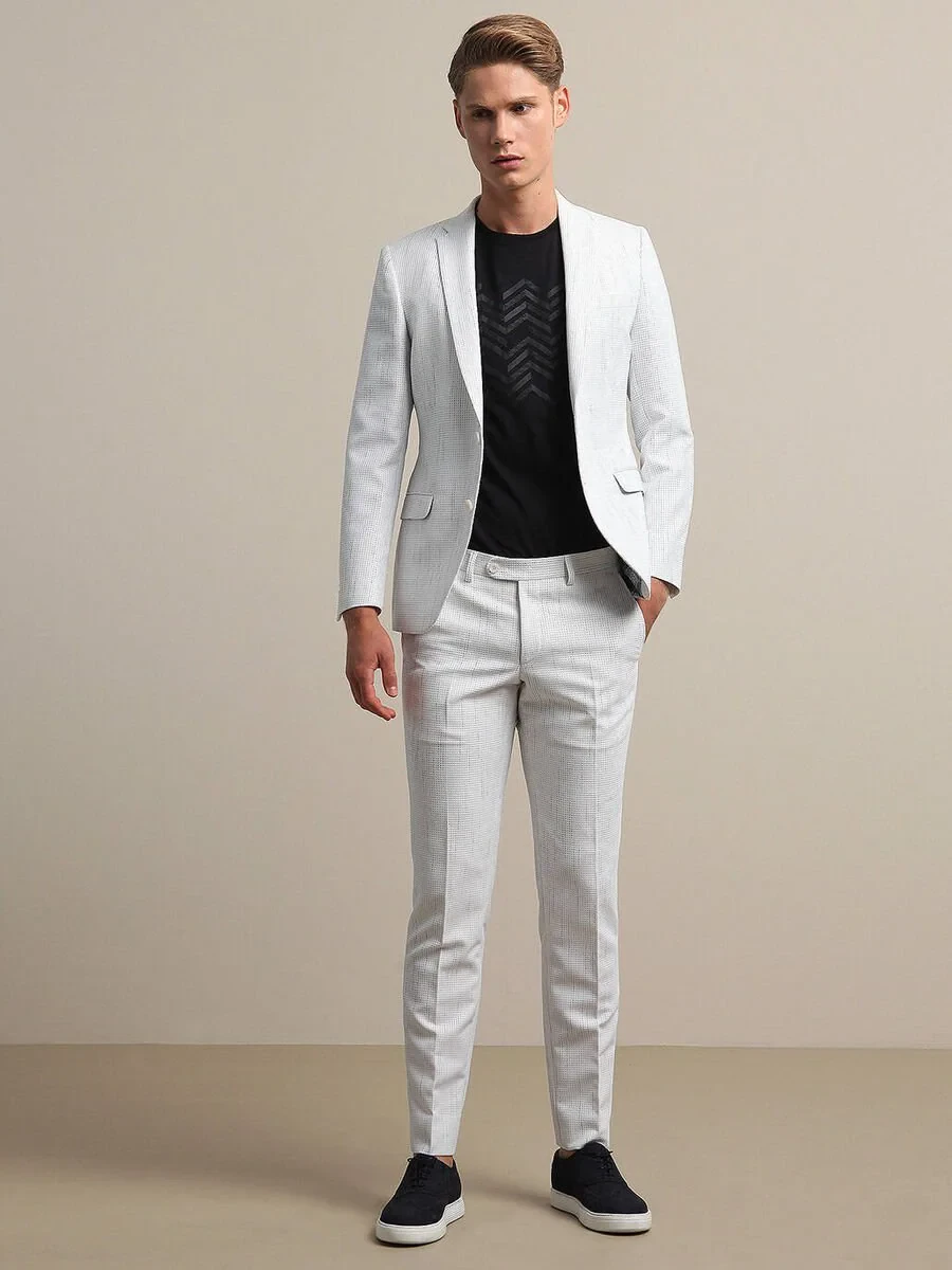 White Striped Slim Fit Suit - 3