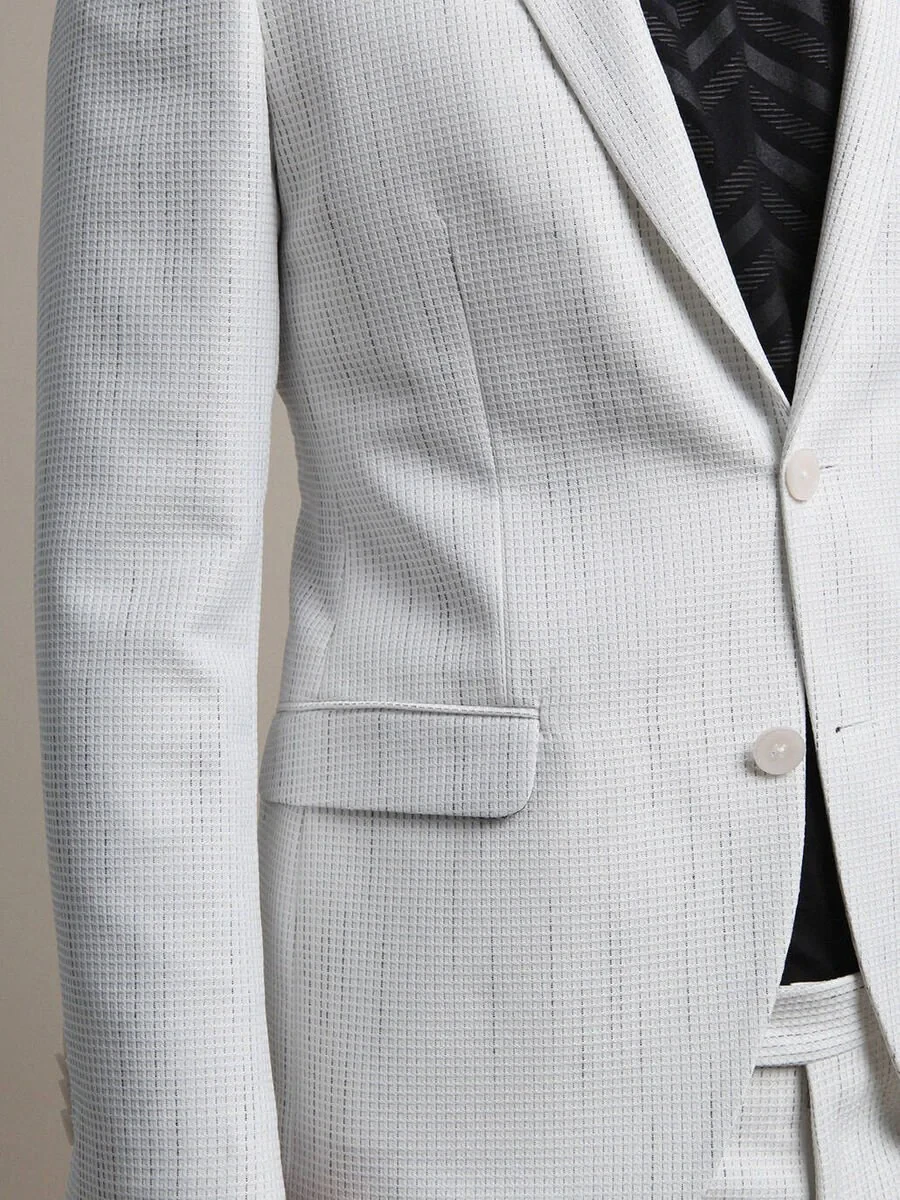 White Striped Slim Fit Suit - 4