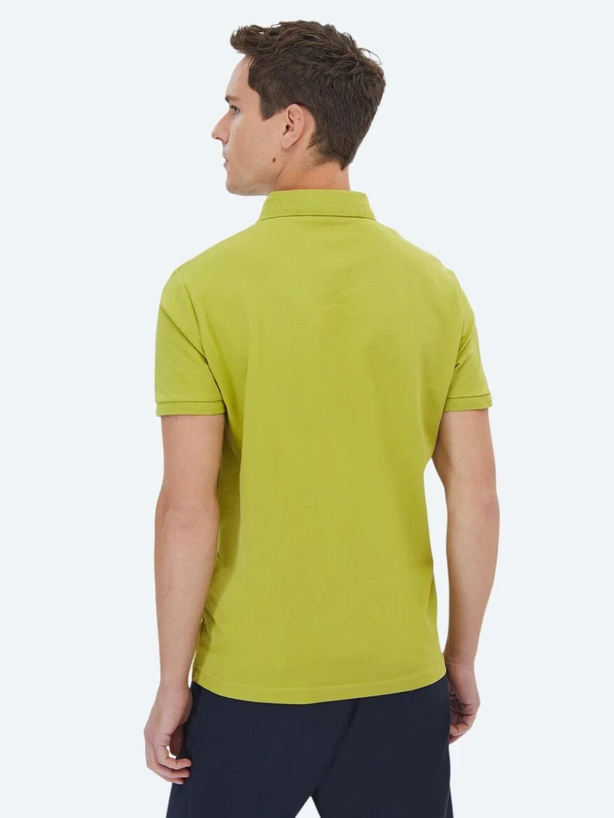 Yağ Yeşili Polo Yaka %100 Pamuk T-Shirt - 6