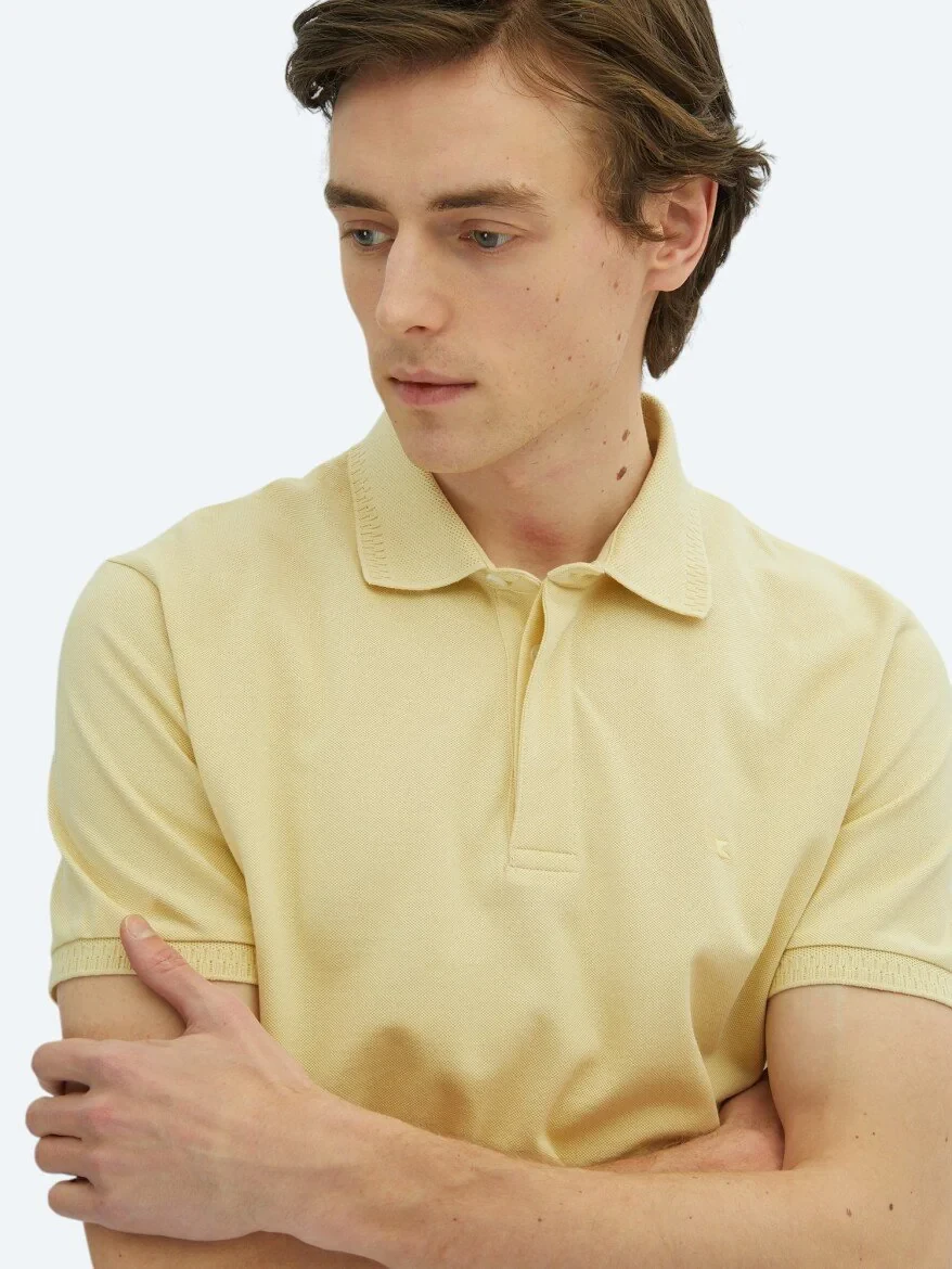 Yellow Plain Polo Neck 100% Cotton T-Shirt 