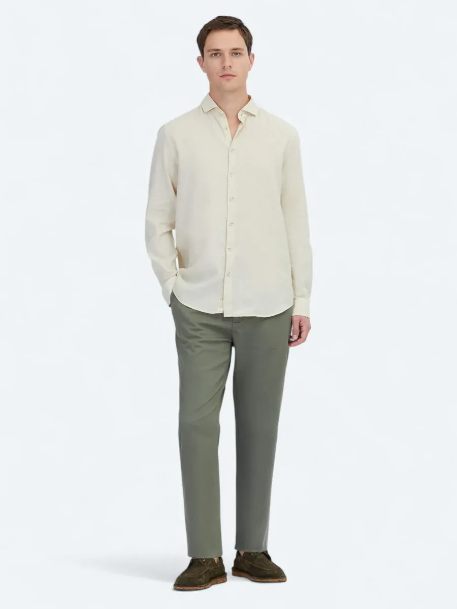 Yellow Plain Weaving Casual Cotton Blended Shirt - 2