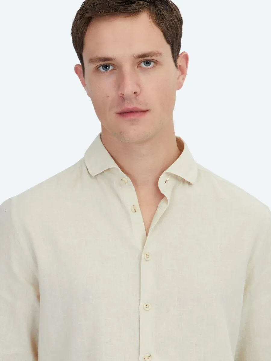Yellow Plain Weaving Casual Cotton Blended Shirt - 3