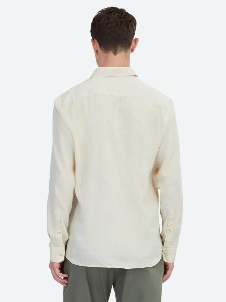Yellow Plain Weaving Casual Cotton Blended Shirt - 5