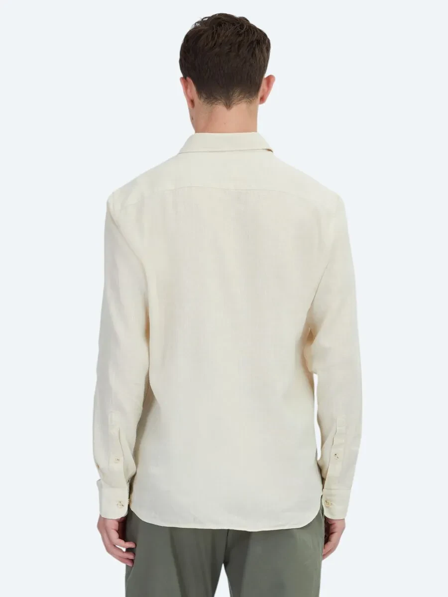 Yellow Plain Weaving Casual Cotton Blended Shirt - 5