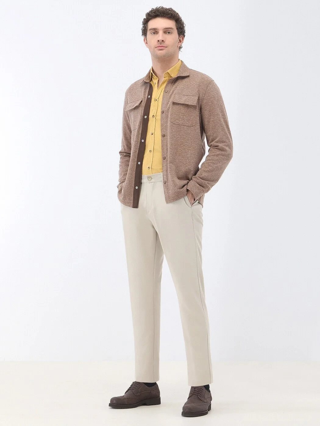 Yellow Ribbed Regular Fit Weaving Casual 100% Cotton Shirt - 3