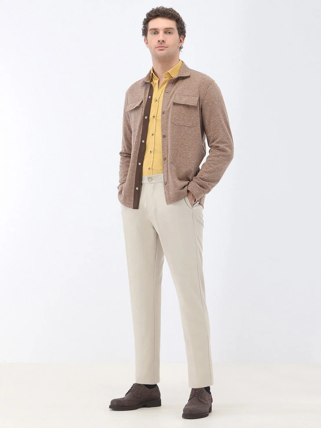 Yellow Ribbed Regular Fit Weaving Casual 100% Cotton Shirt - 3