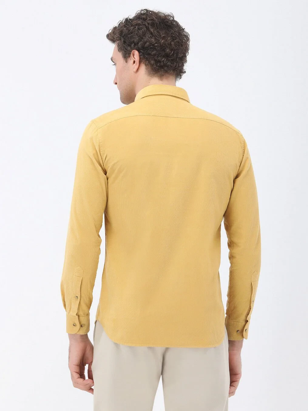 Yellow Ribbed Regular Fit Weaving Casual 100% Cotton Shirt - 5