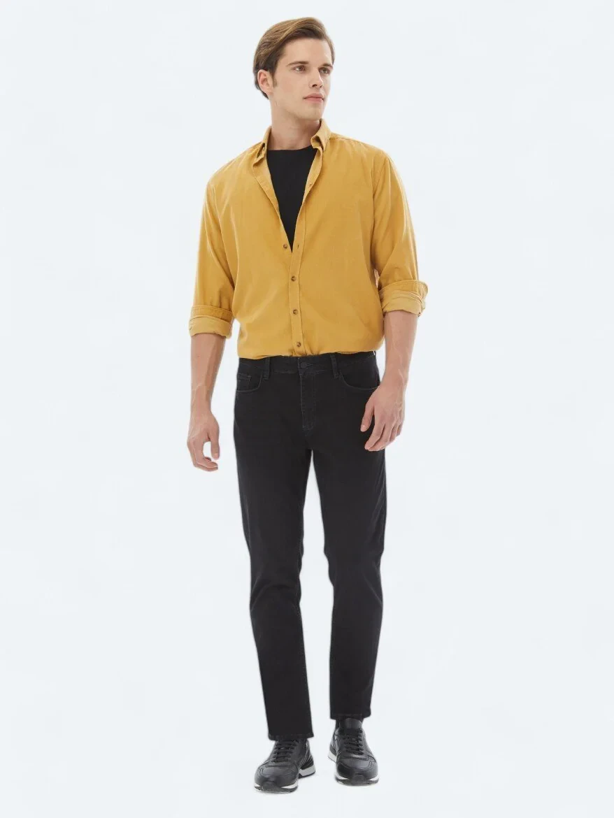 Yellow Ribbed Regular Fit Weaving Casual 100% Cotton Shirt - 2