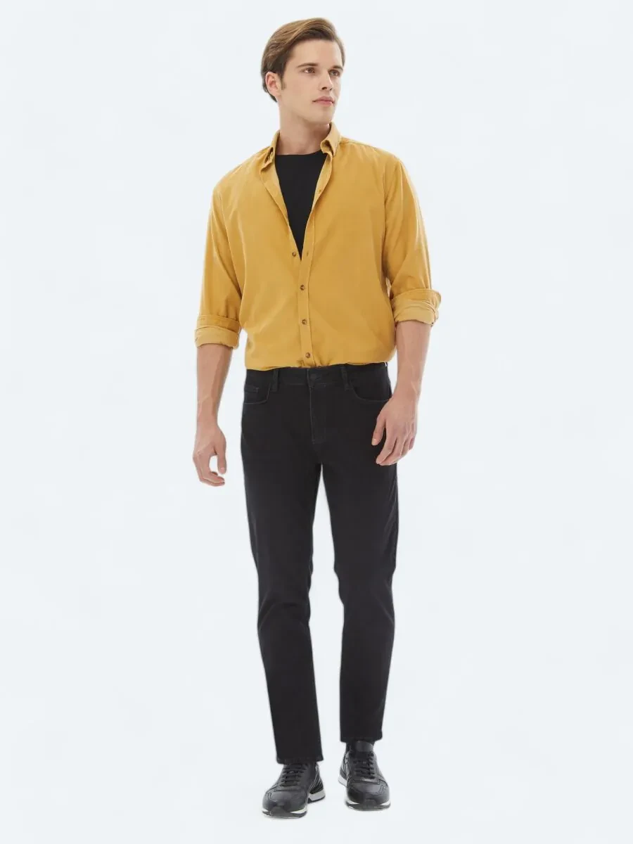 Yellow Ribbed Regular Fit Weaving Casual 100% Cotton Shirt - 2