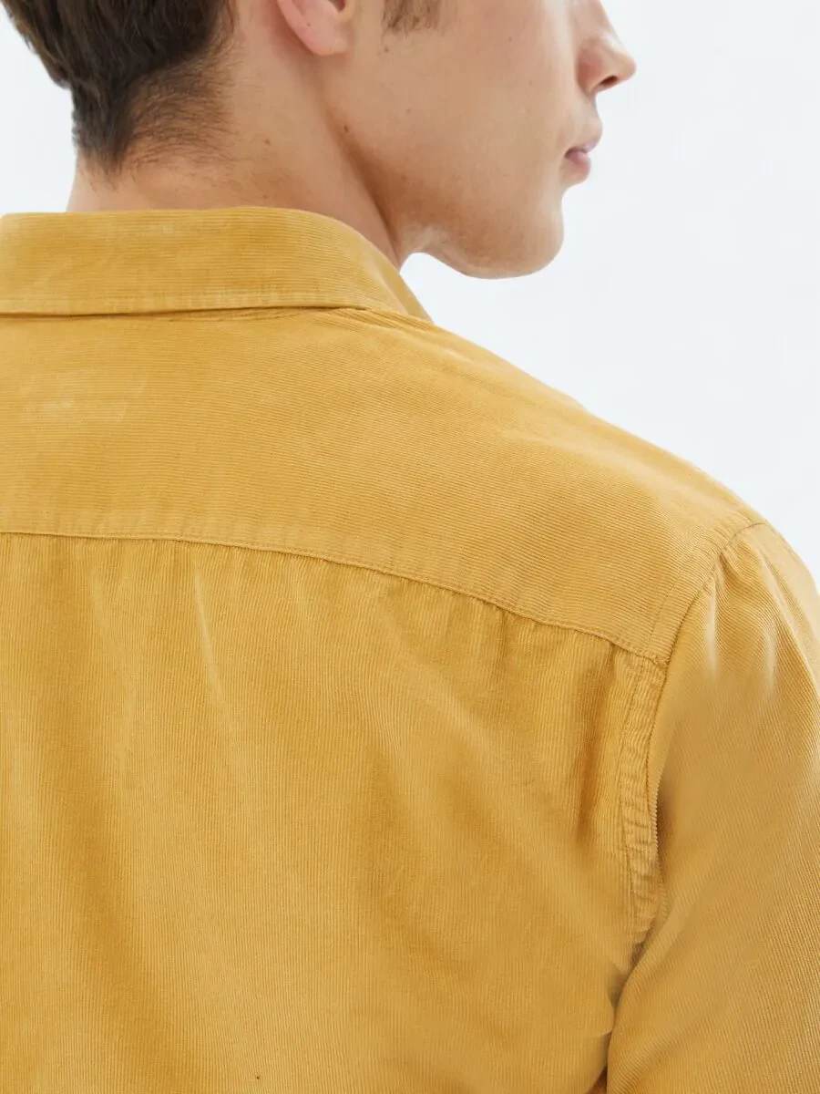 Yellow Ribbed Regular Fit Weaving Casual 100% Cotton Shirt - 5