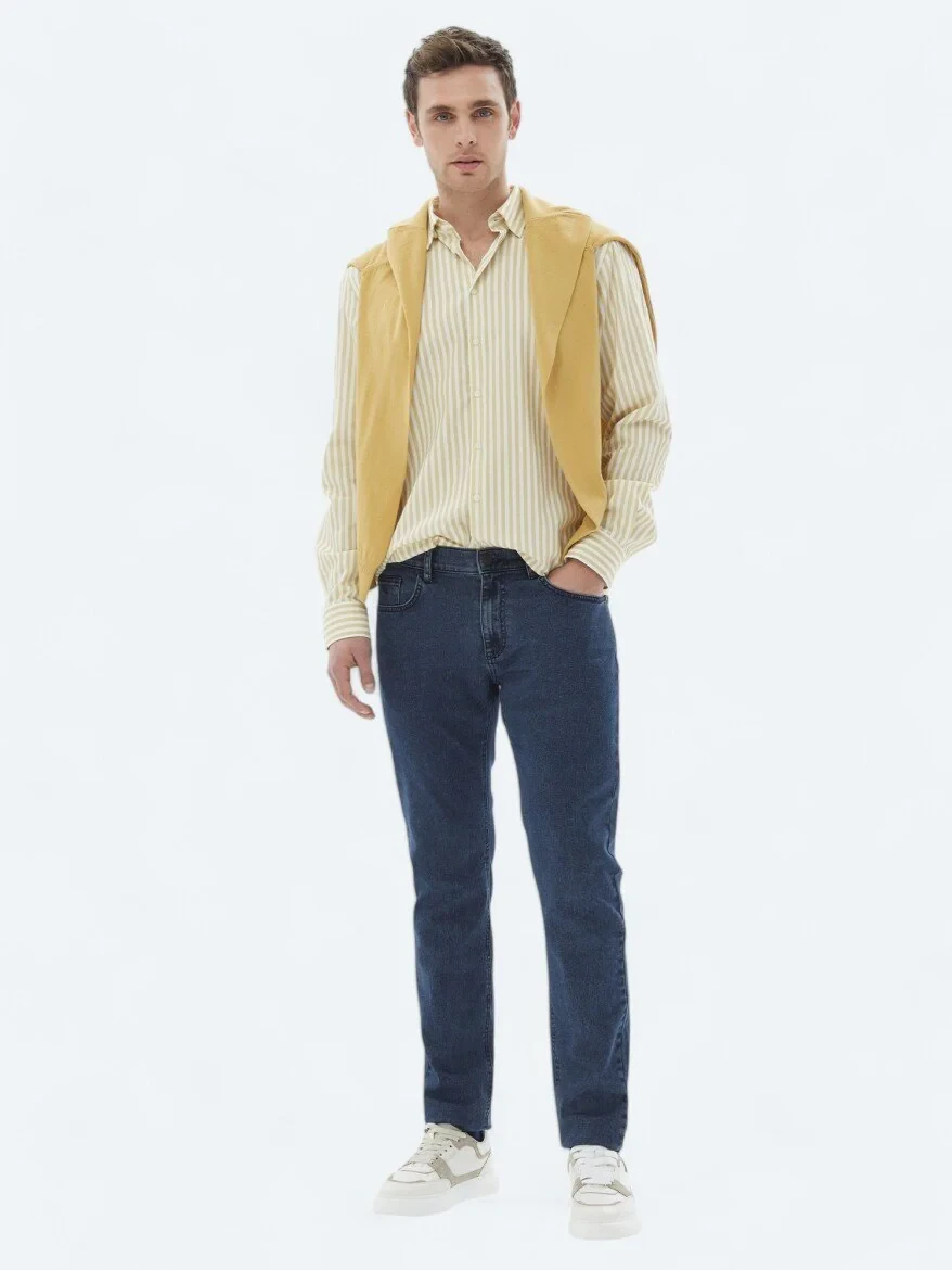 Yellow Striped Regular Fit Weaving Casual 100% Cotton Shirt - 2
