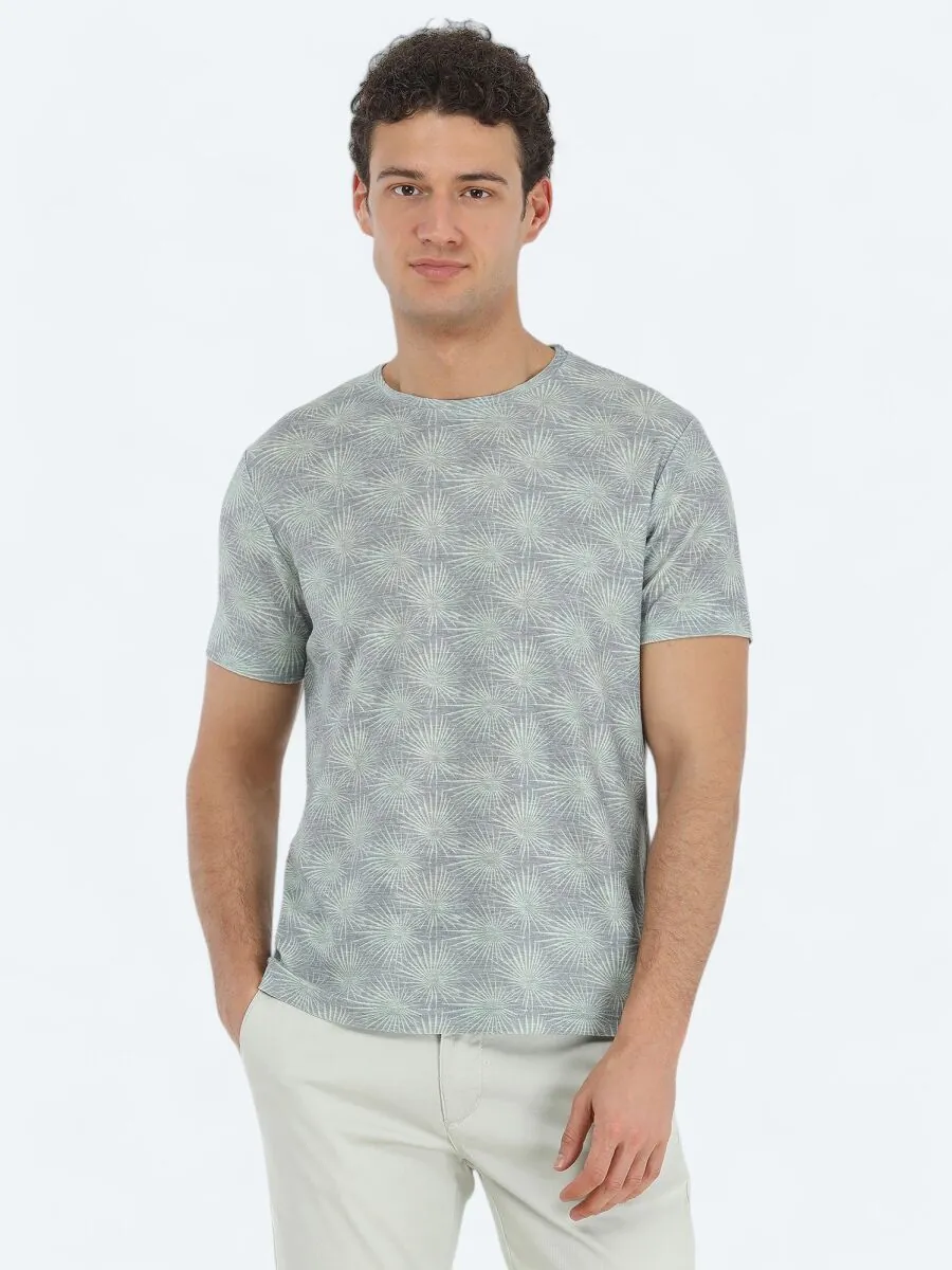 Yeşil Baskılı Bisiklet Yaka Pamuk Karışımlı T-Shirt - 2