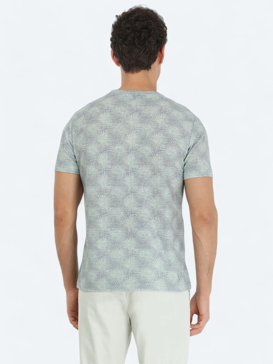 Yeşil Baskılı Bisiklet Yaka Pamuk Karışımlı T-Shirt - 4
