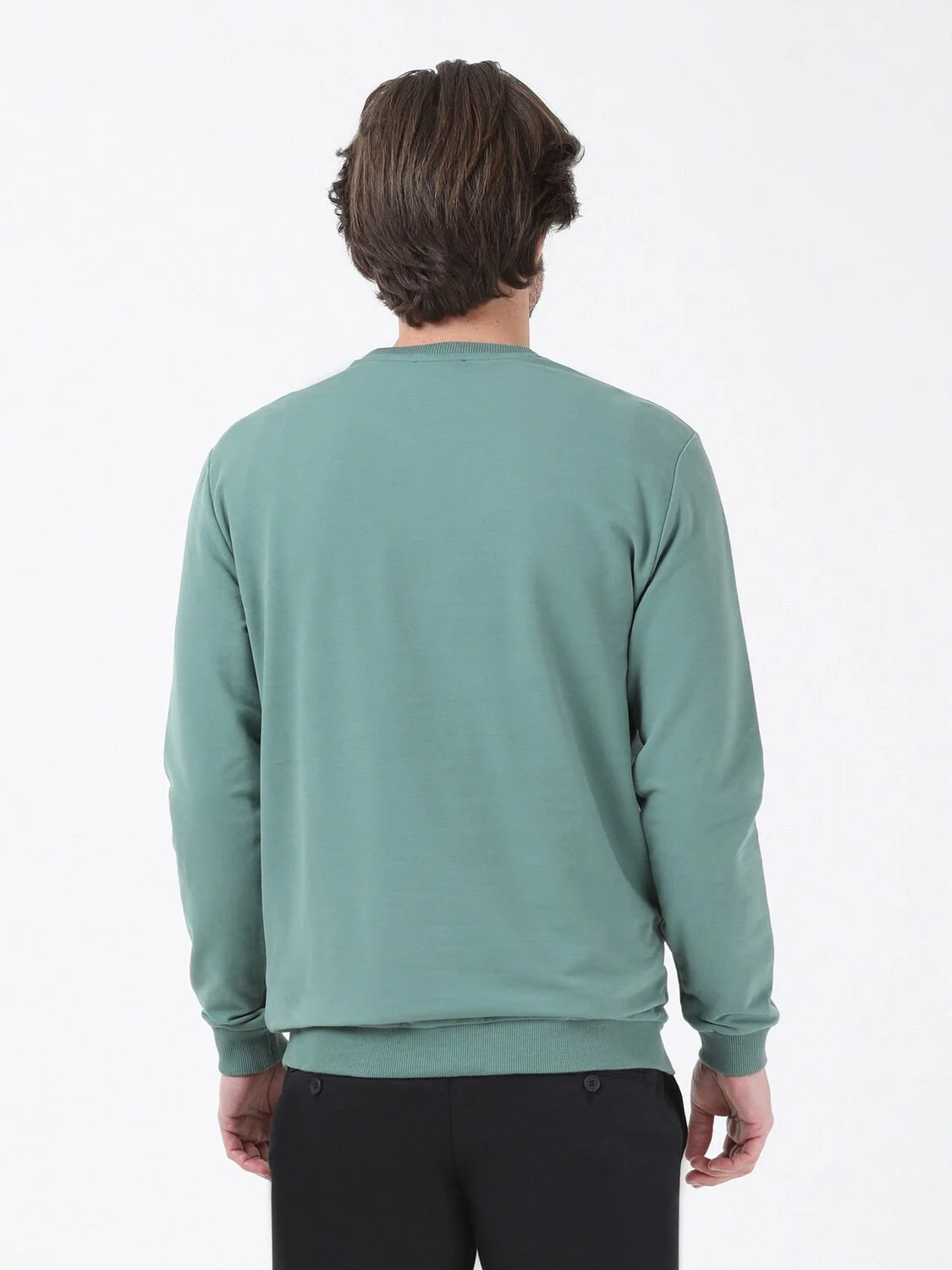 Yeşil Bisiklet Yaka Baskılı Sweatshırt - 5