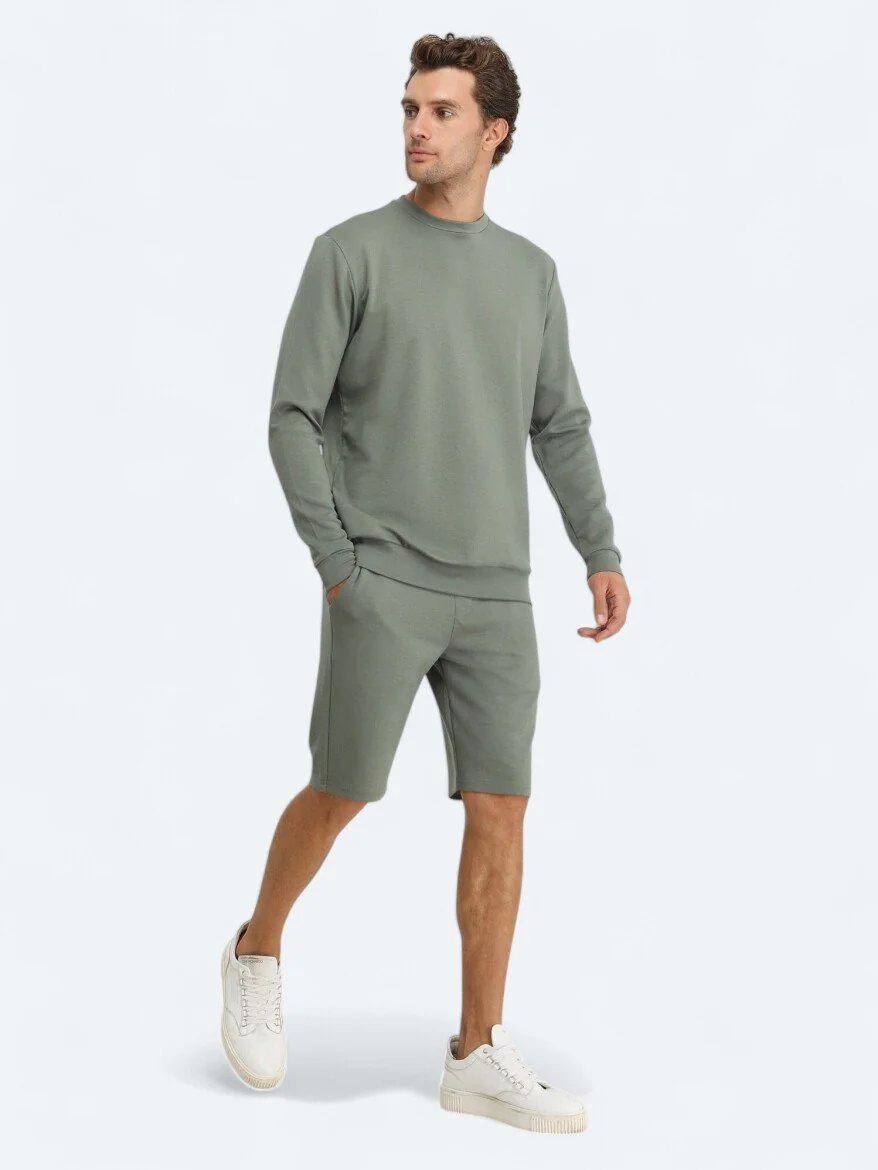 Yeşil Bisiklet Yaka Sweatshırt - 2