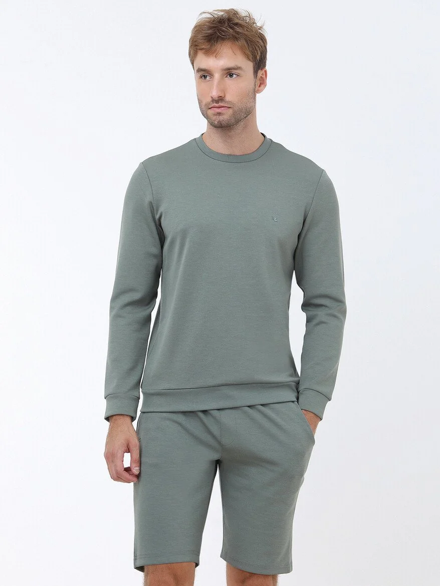 Yeşil Bisiklet Yaka Sweatshırt - 1