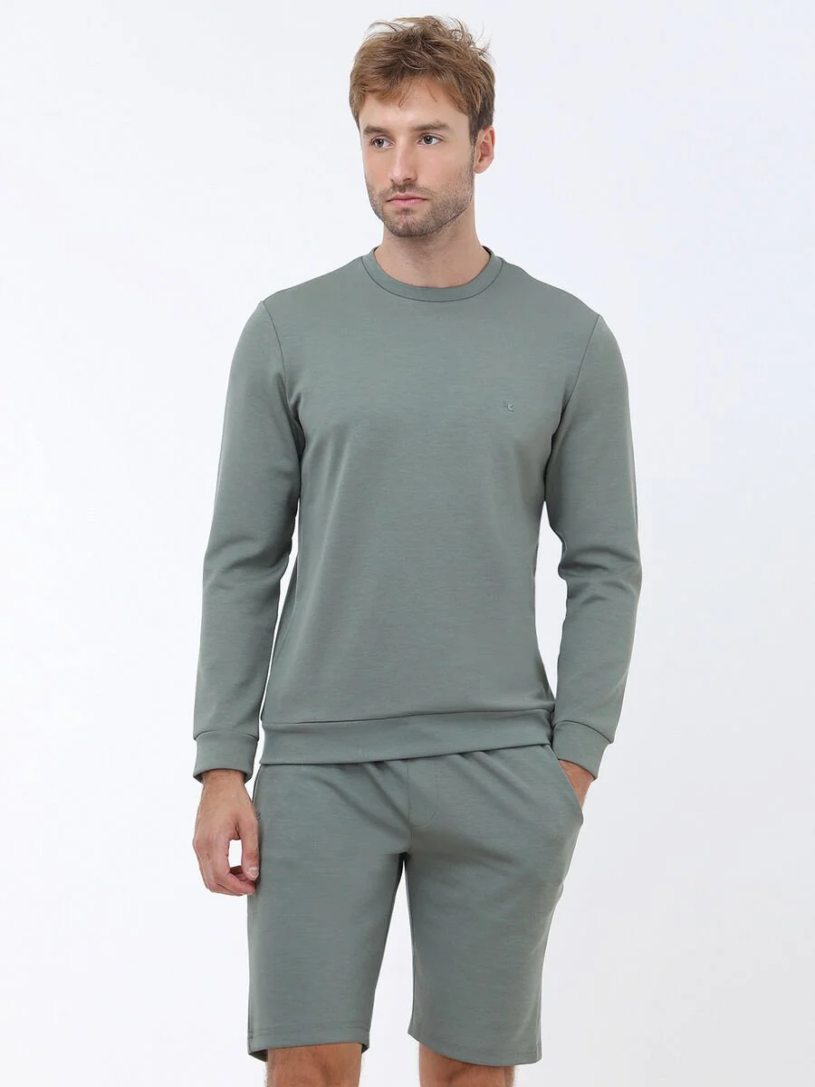 Yeşil Bisiklet Yaka Sweatshırt - 1