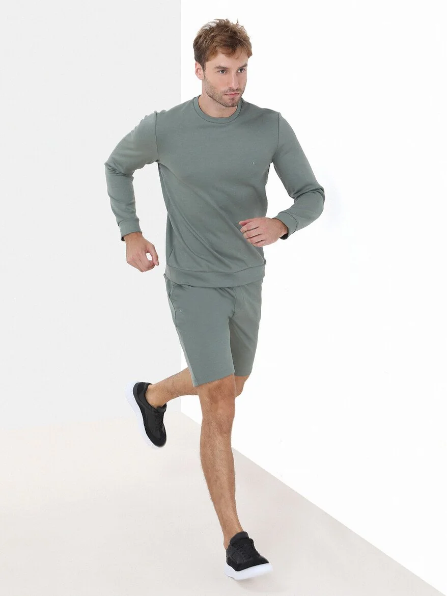Yeşil Bisiklet Yaka Sweatshırt - 2
