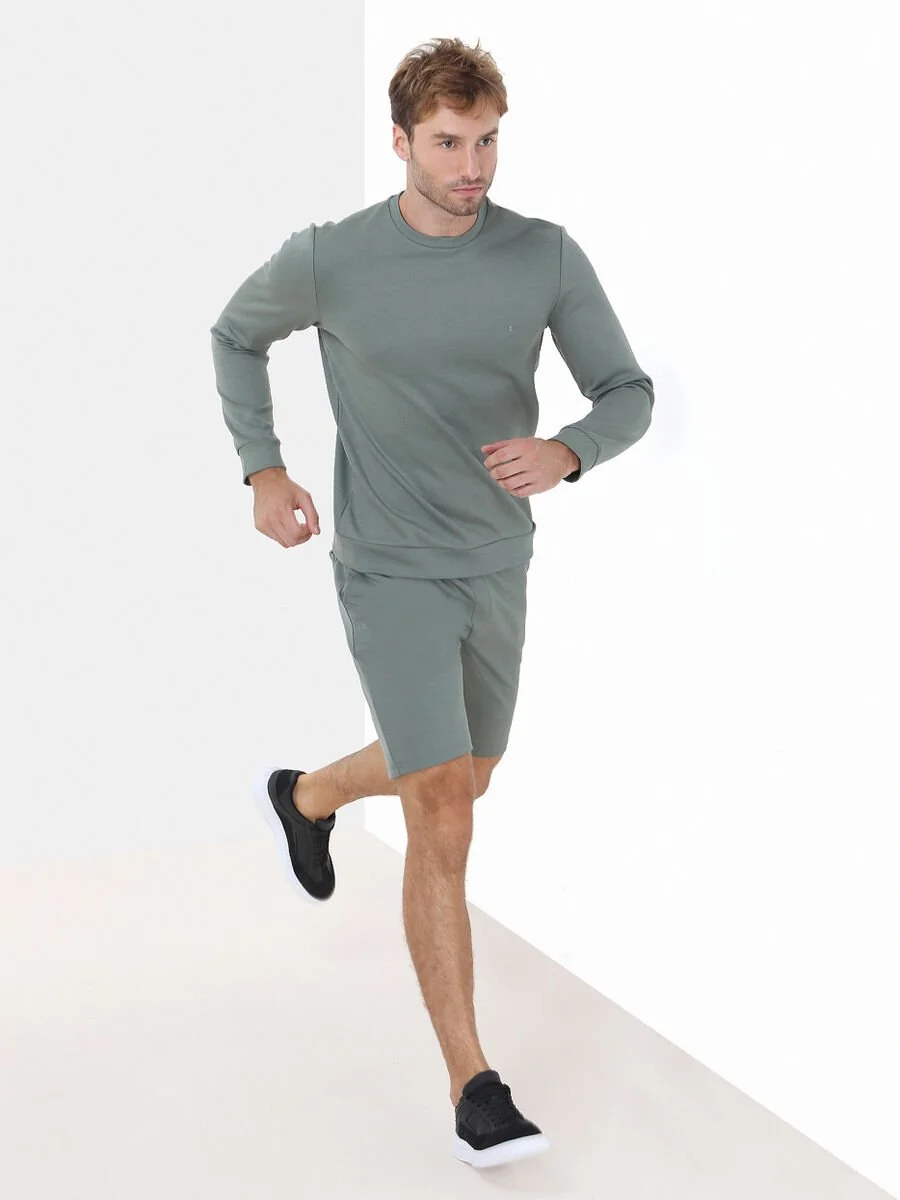 Yeşil Bisiklet Yaka Sweatshırt - 2