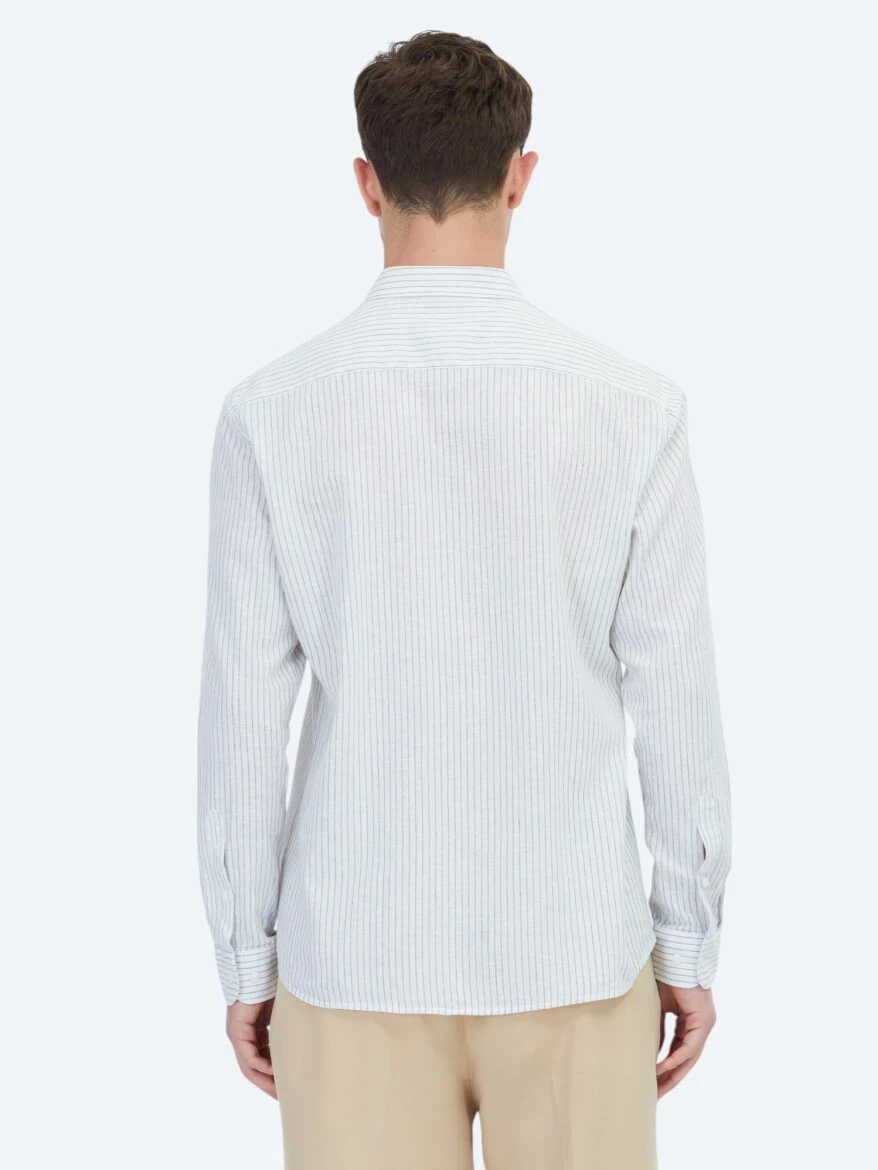 Yeşil Çizgili Regular Fit Dokuma Casual Pamuk Karışımlı Gömlek - 5