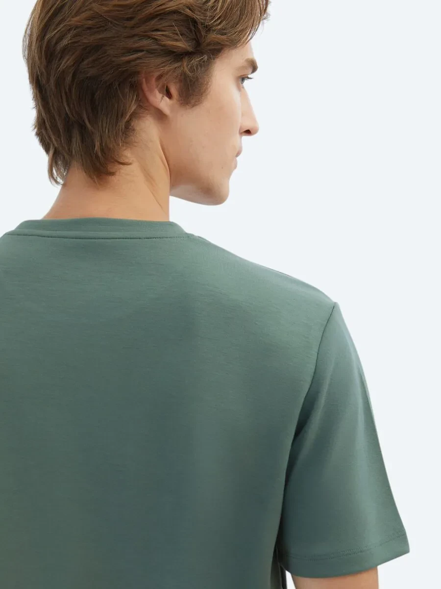 Yeşil Düz Bisiklet Yaka T-Shirt - 5