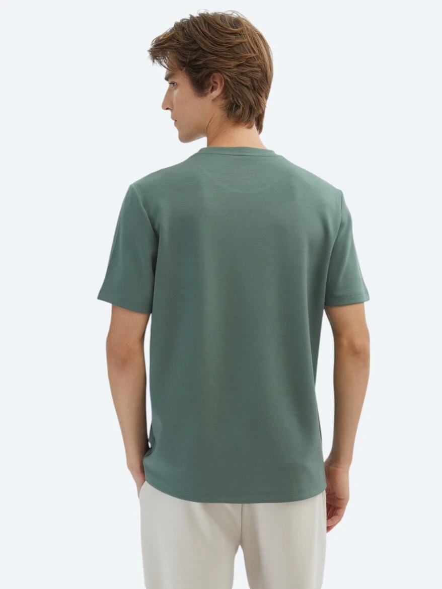 Yeşil Düz Bisiklet Yaka T-Shirt - 6