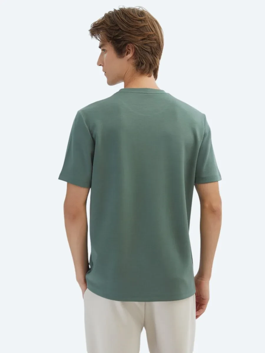 Yeşil Düz Bisiklet Yaka T-Shirt - 6
