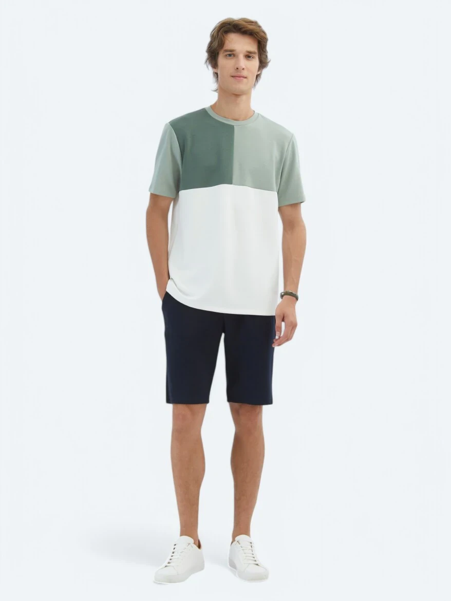 Yeşil Düz Bisiklet Yaka T-Shirt - 2