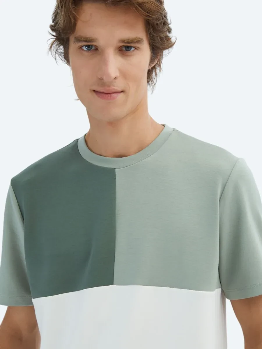 Yeşil Düz Bisiklet Yaka T-Shirt - 3