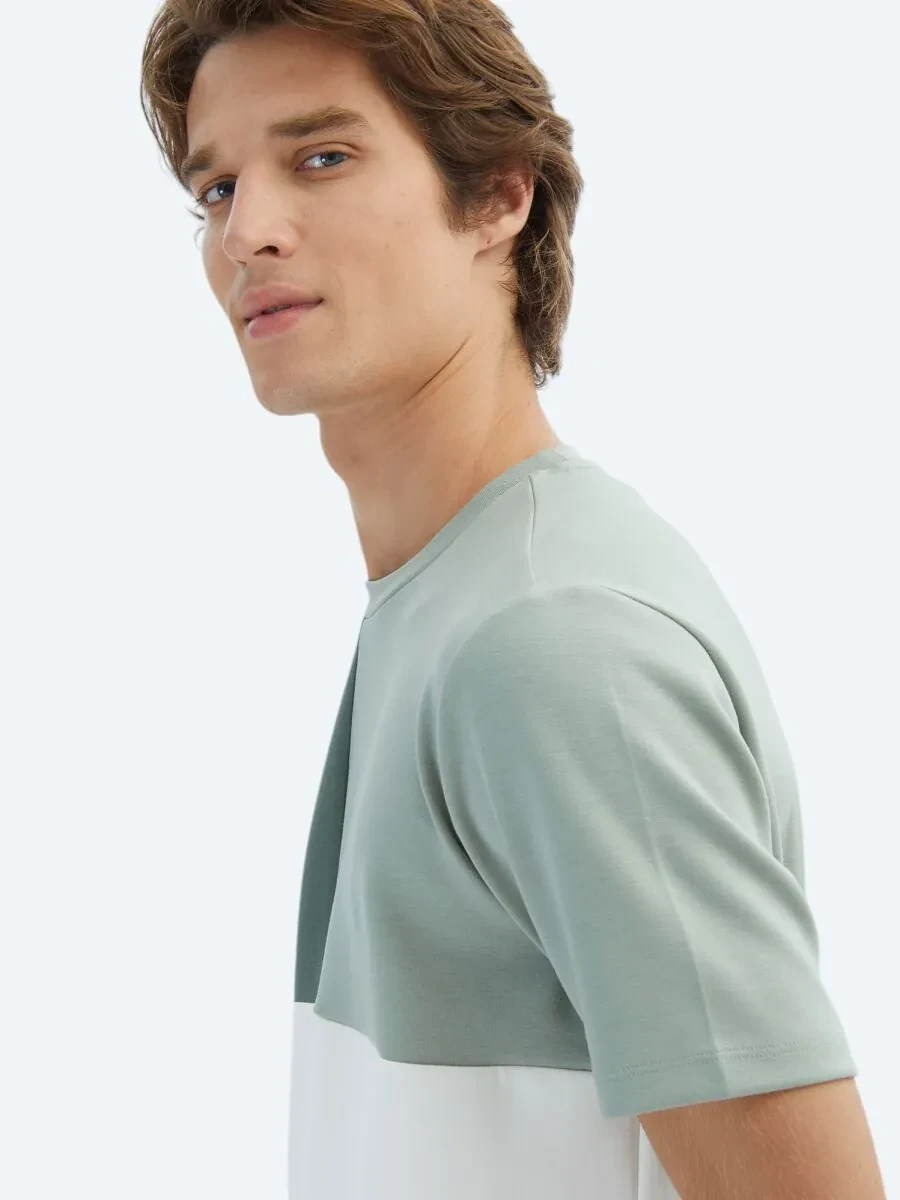 Yeşil Düz Bisiklet Yaka T-Shirt - 4