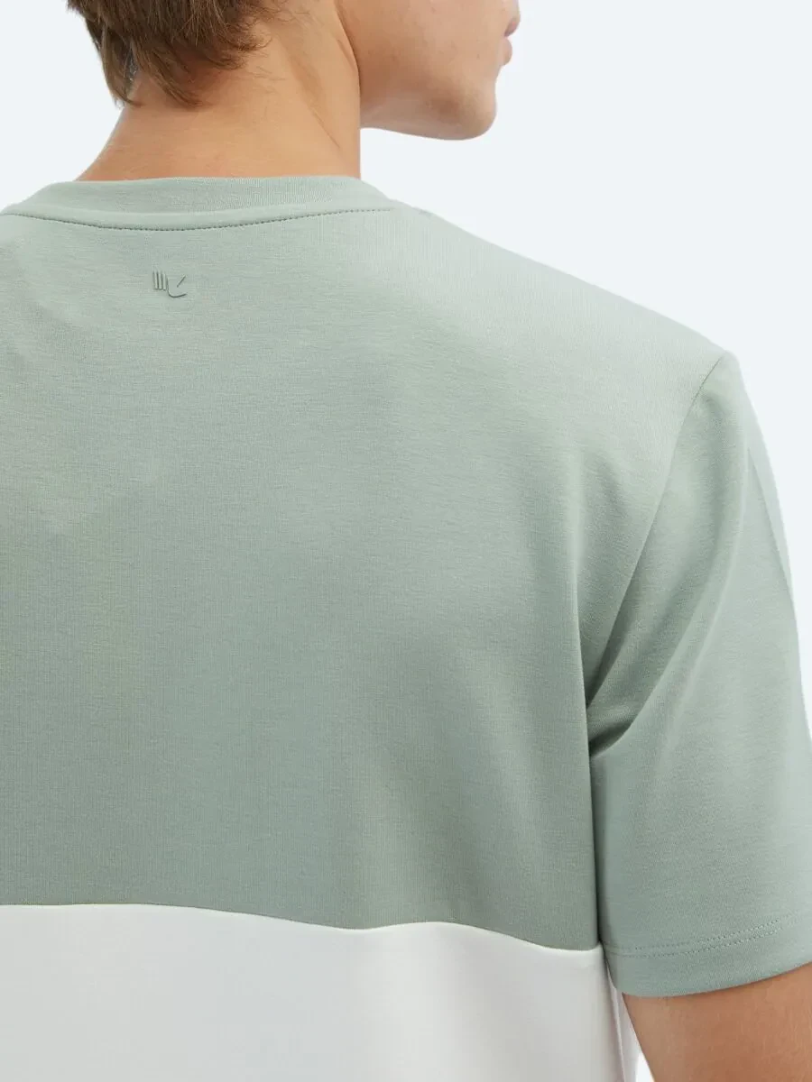 Yeşil Düz Bisiklet Yaka T-Shirt - 5
