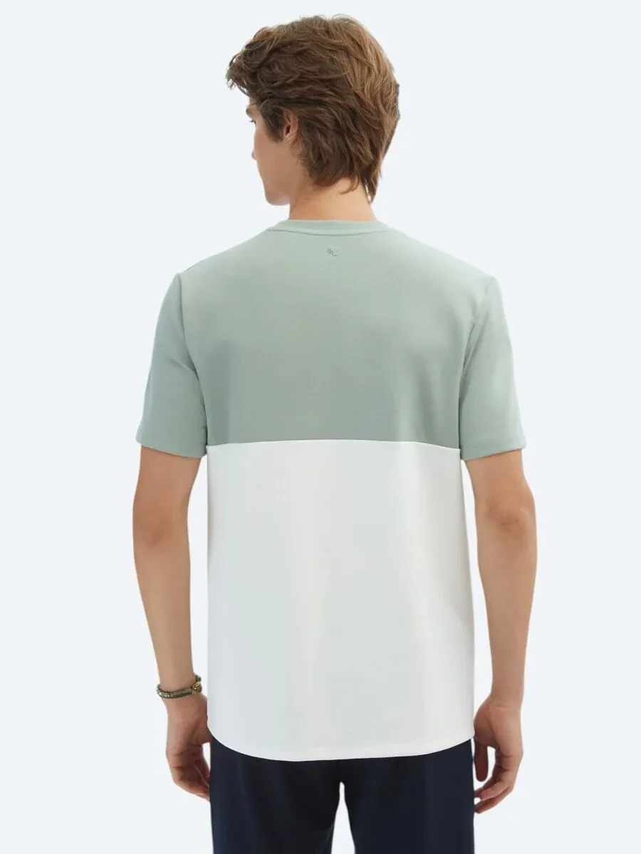 Yeşil Düz Bisiklet Yaka T-Shirt - 6