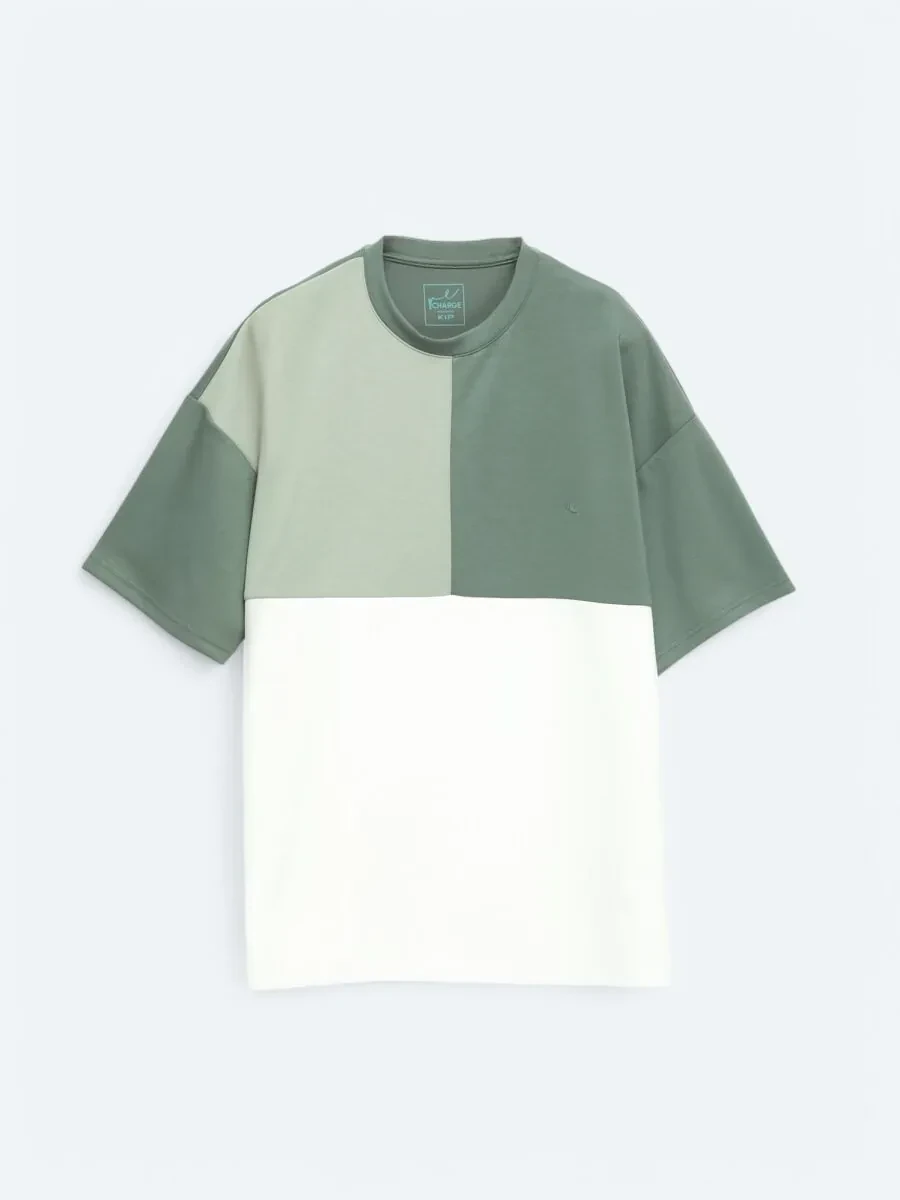 Yeşil Düz Bisiklet Yaka T-Shirt - 7