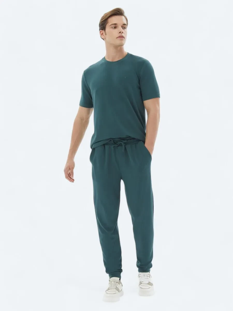 Yeşil Düz Bisiklet Yaka T-Shirt - 3