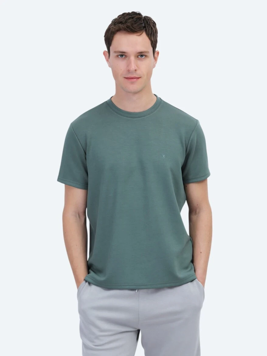 Yeşil Düz Bisiklet Yaka T-Shirt 