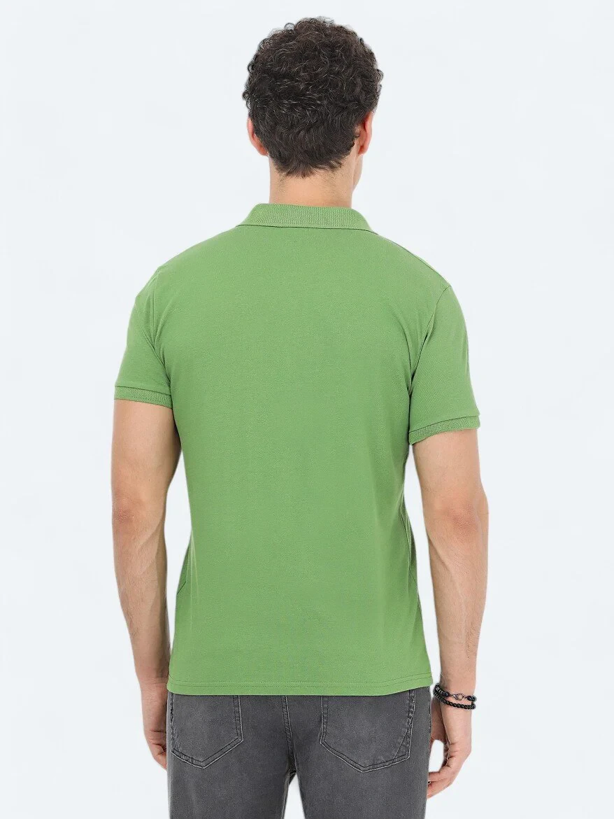 Yeşil Düz Polo Yaka %100 Pamuk T-Shirt - 4