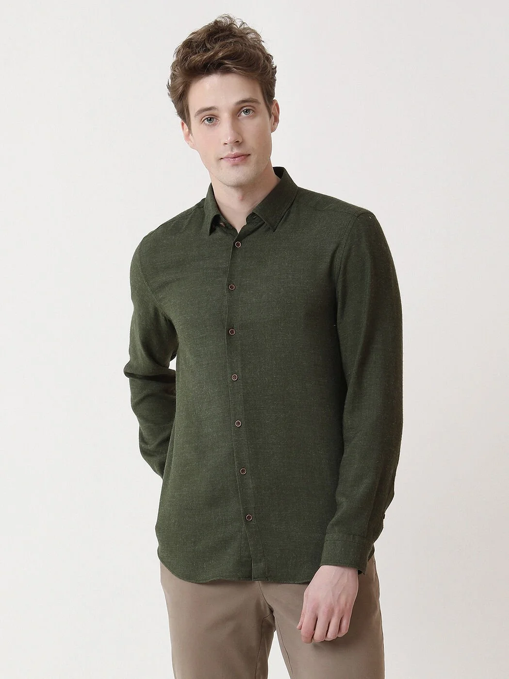Yeşil Düz Regular Fit Dokuma Casual Gömlek - 4