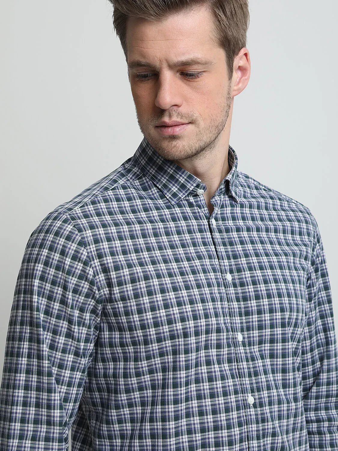 Yeşil Kareli Regular Fit Dokuma Casual %100 Pamuk Gömlek - 2