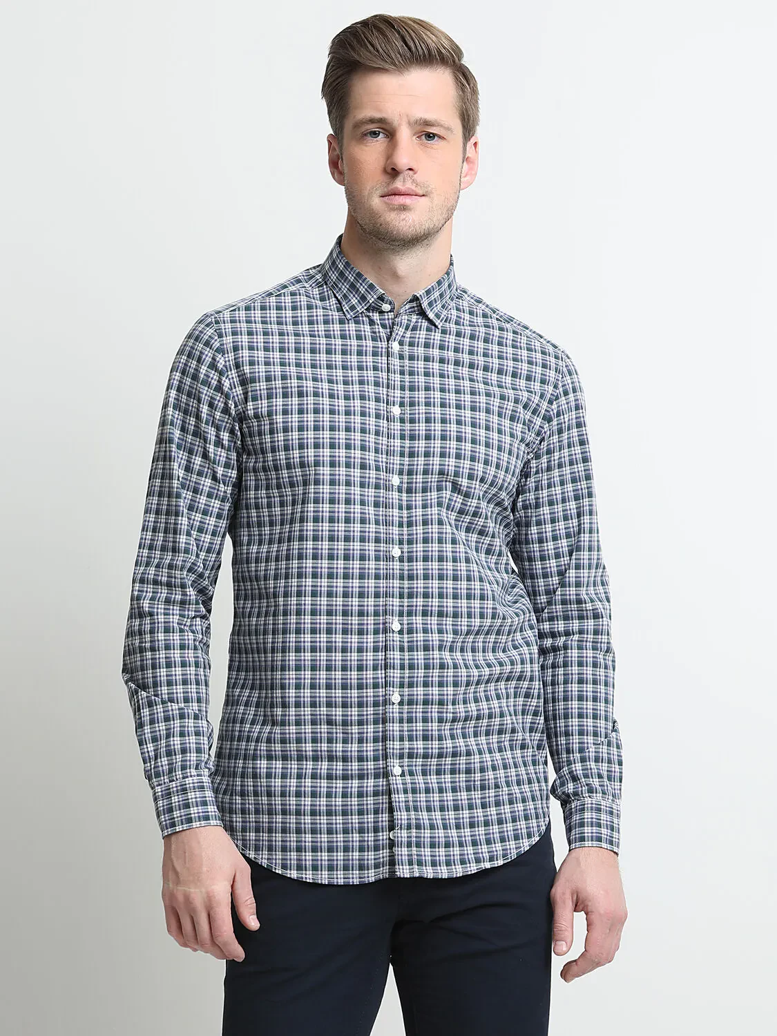 Yeşil Kareli Regular Fit Dokuma Casual %100 Pamuk Gömlek - 3