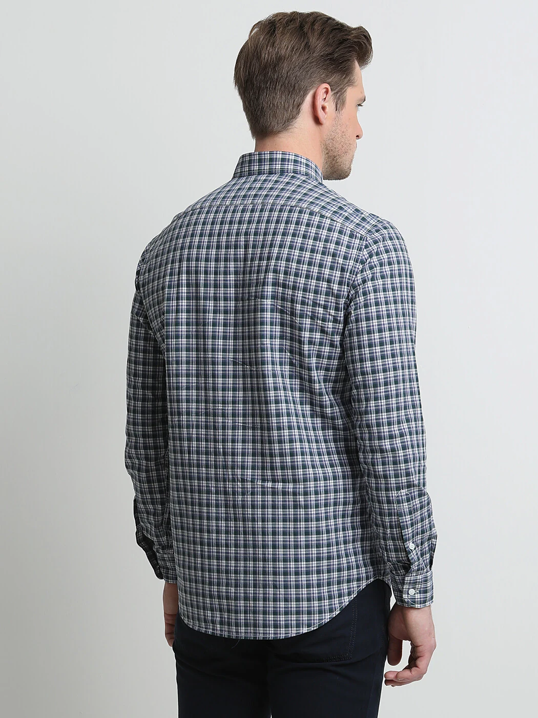 Yeşil Kareli Regular Fit Dokuma Casual %100 Pamuk Gömlek - 4
