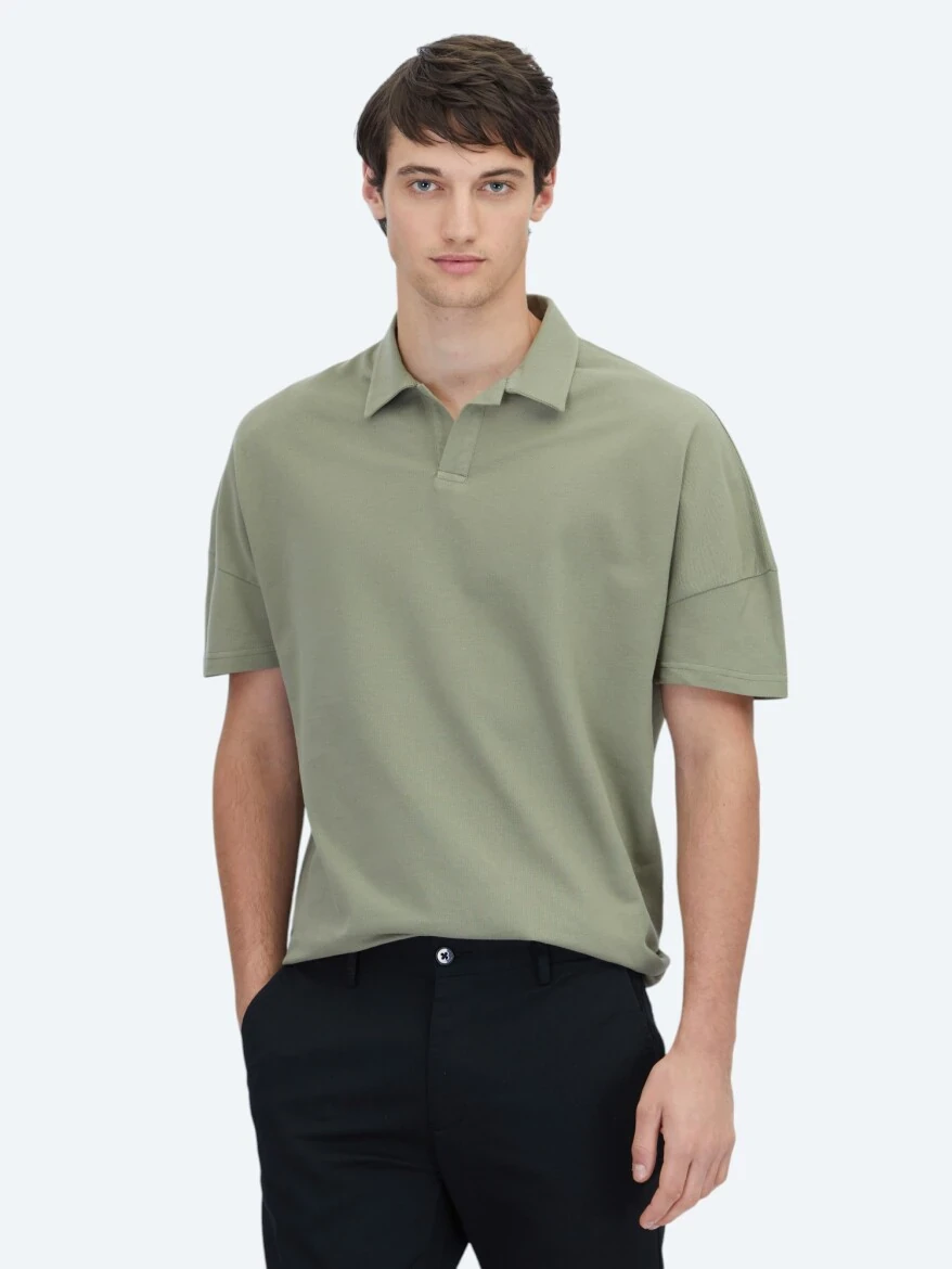 Yeşil Polo Yaka %100 Pamuk T-Shirt - 1