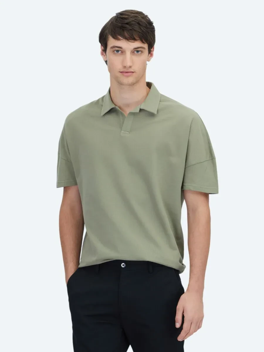 Yeşil Polo Yaka %100 Pamuk T-Shirt - 1