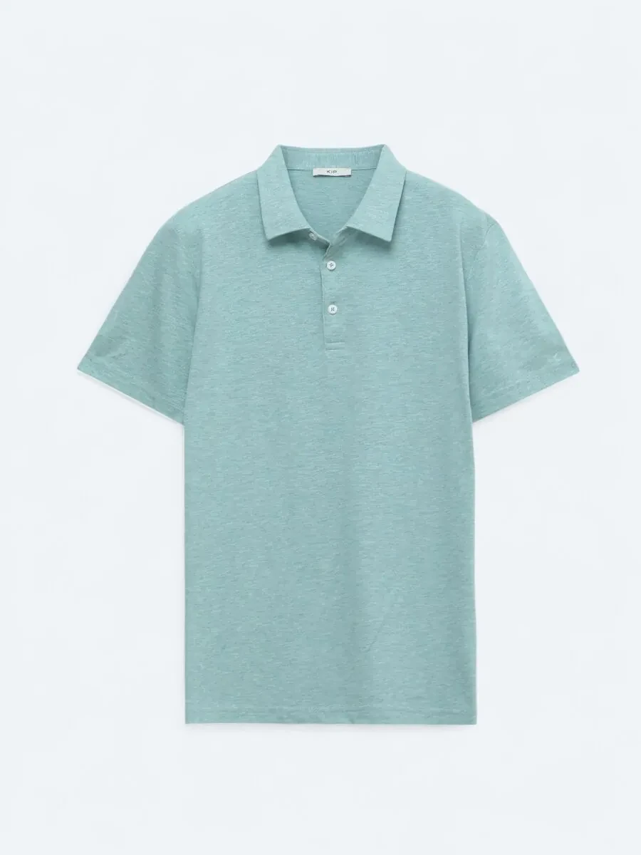 Yeşil Polo Yaka Pamuk Karışımlı T-Shirt - 1